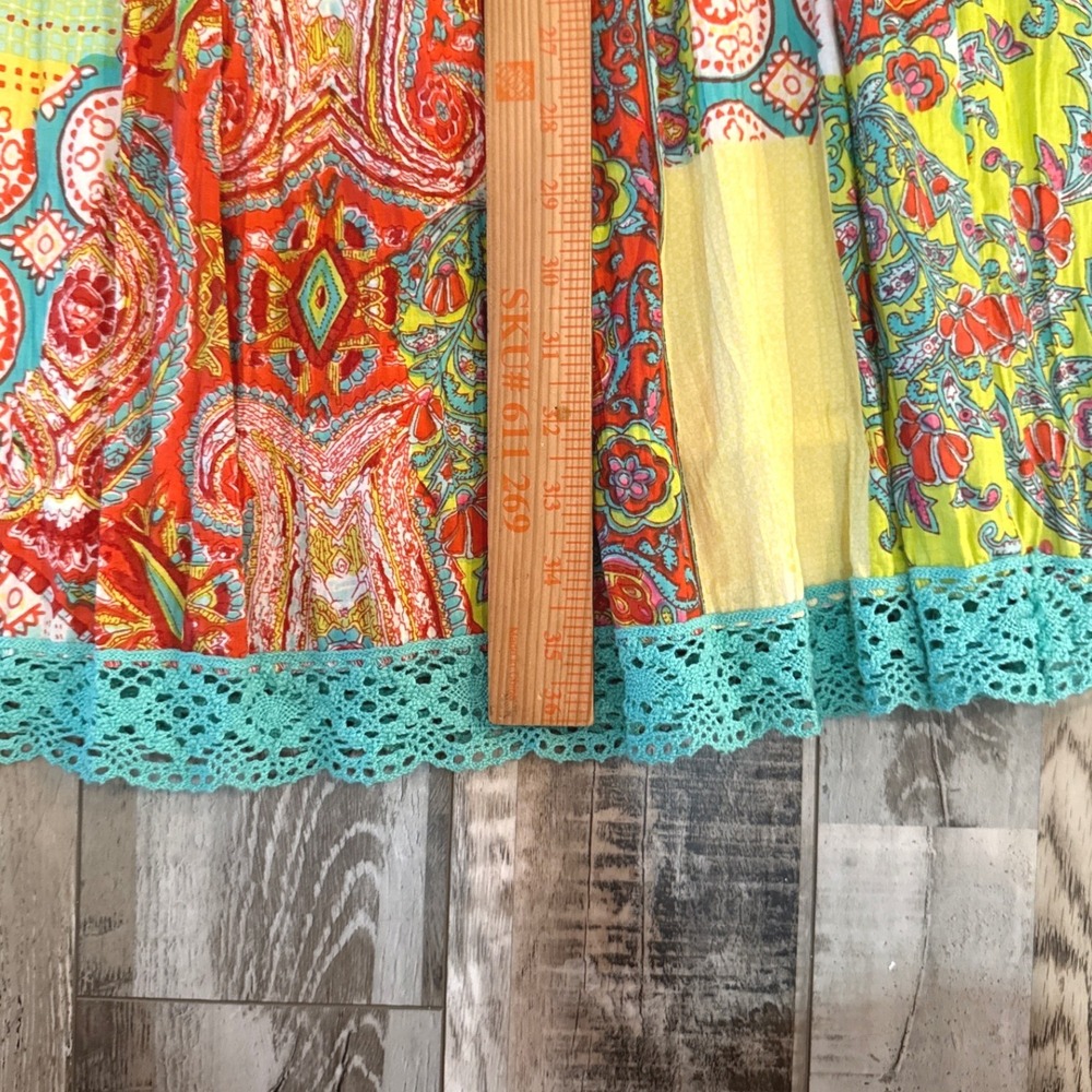 Womens Boho Patchwork Maxi Skirt Crochet Hem Choices S Multicolor Mixed Print - Picture 8 of 9